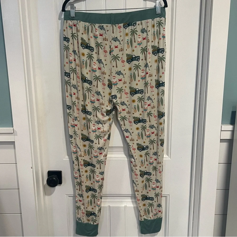 Emerson Christmas Santa Flamingo Tropical Print Viscose Pajama‎ Pants. Size XL.